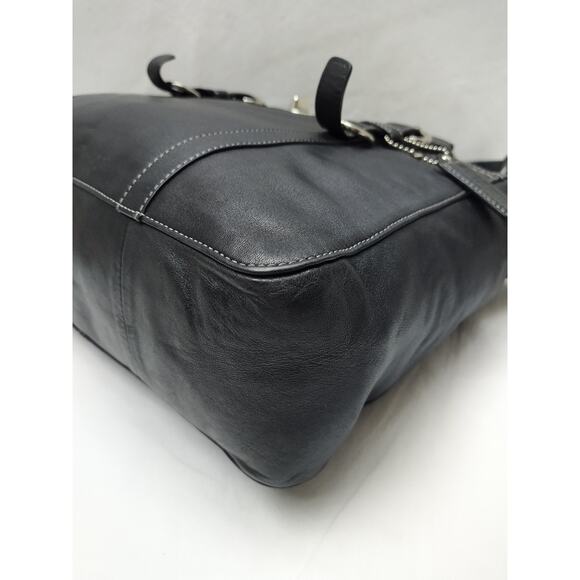 Coach Black Soft Leather Turnlock Double Handles Satchel Zipper Closure Bag - Picture 16 of 16